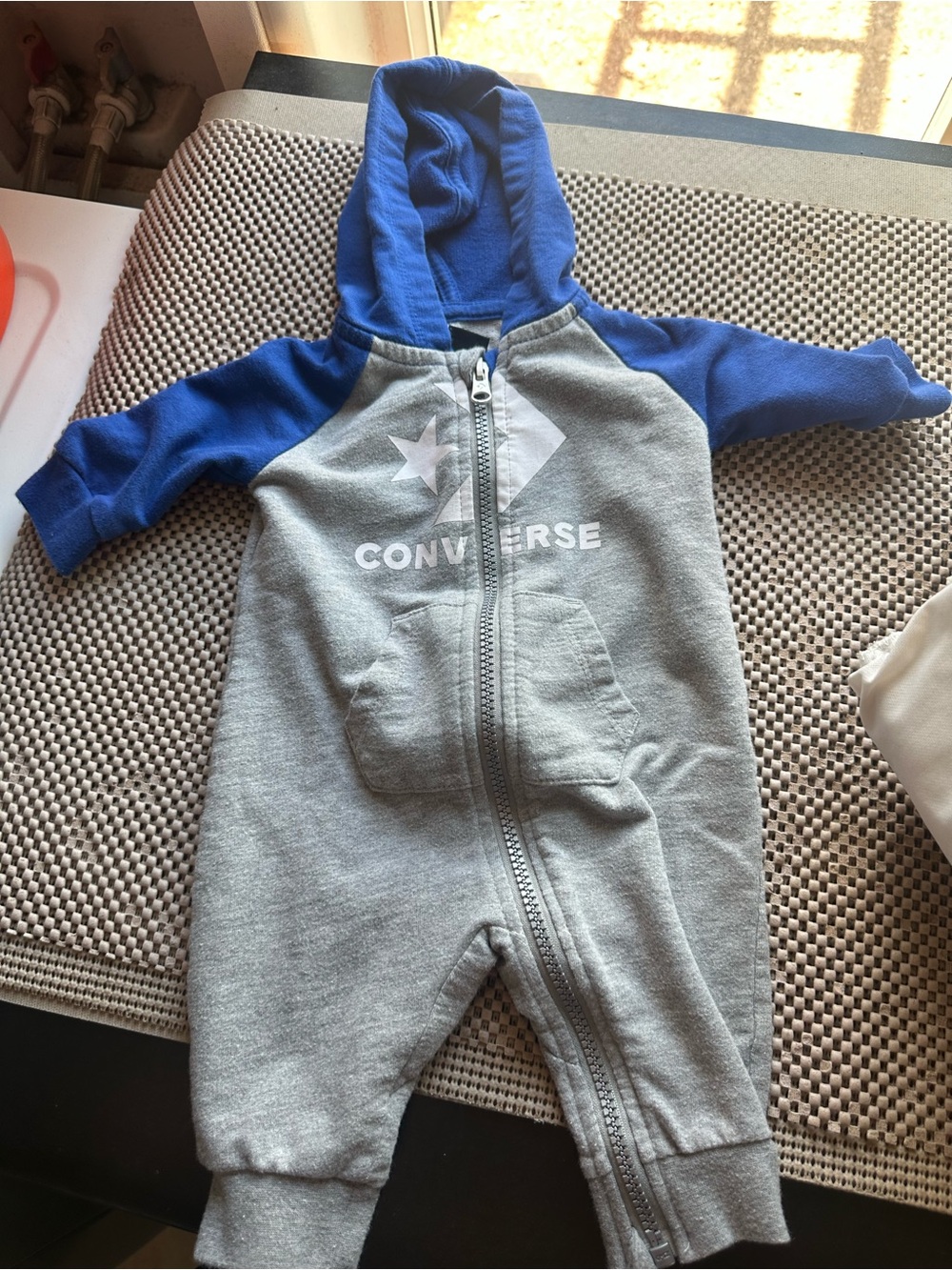 Converse Gray and Blue Toddler Hooded One-Piece Romper